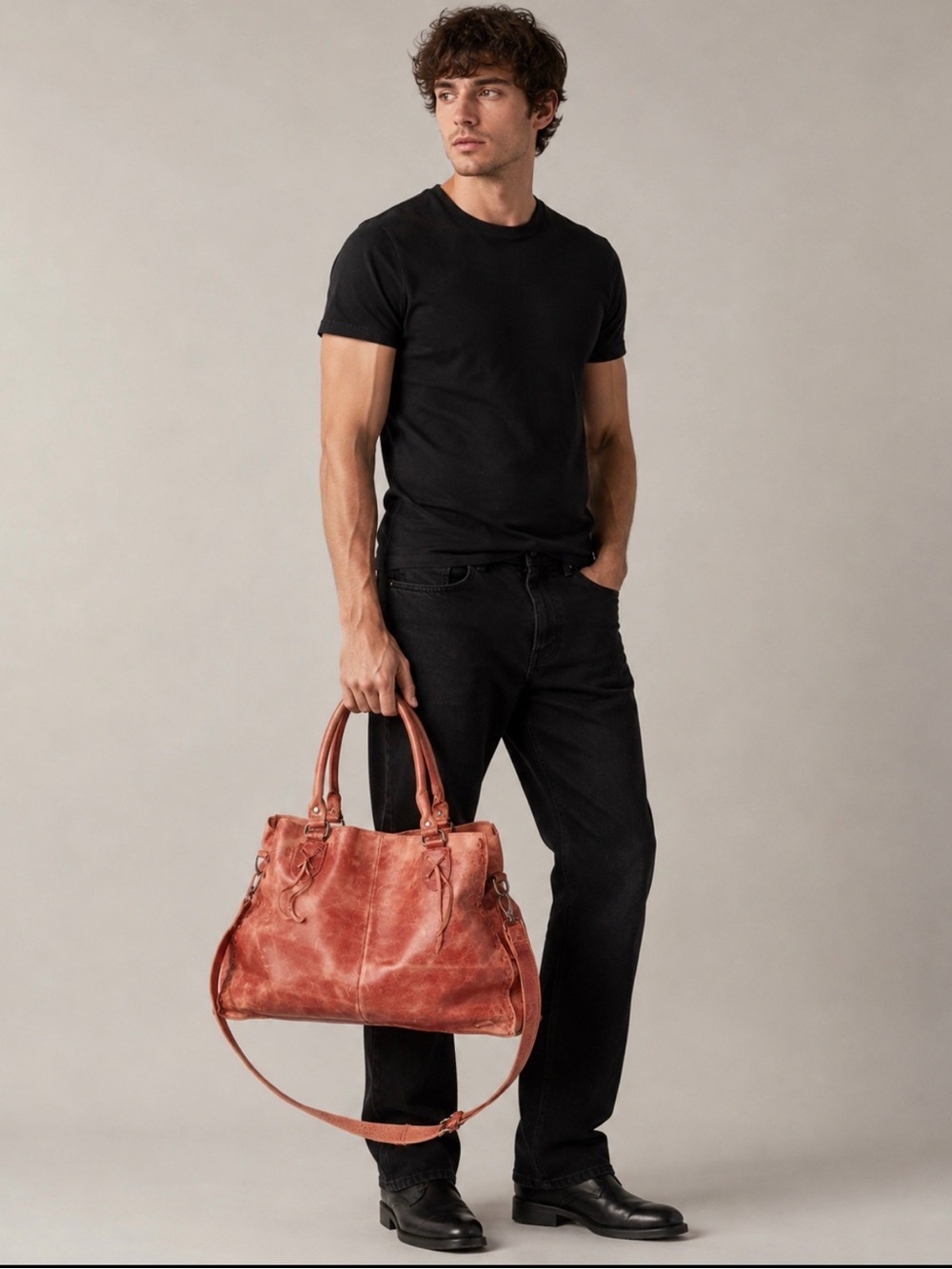 BED STU Rockaway Cherry Lux Large Leather Satchel Tote Rare Distressed men